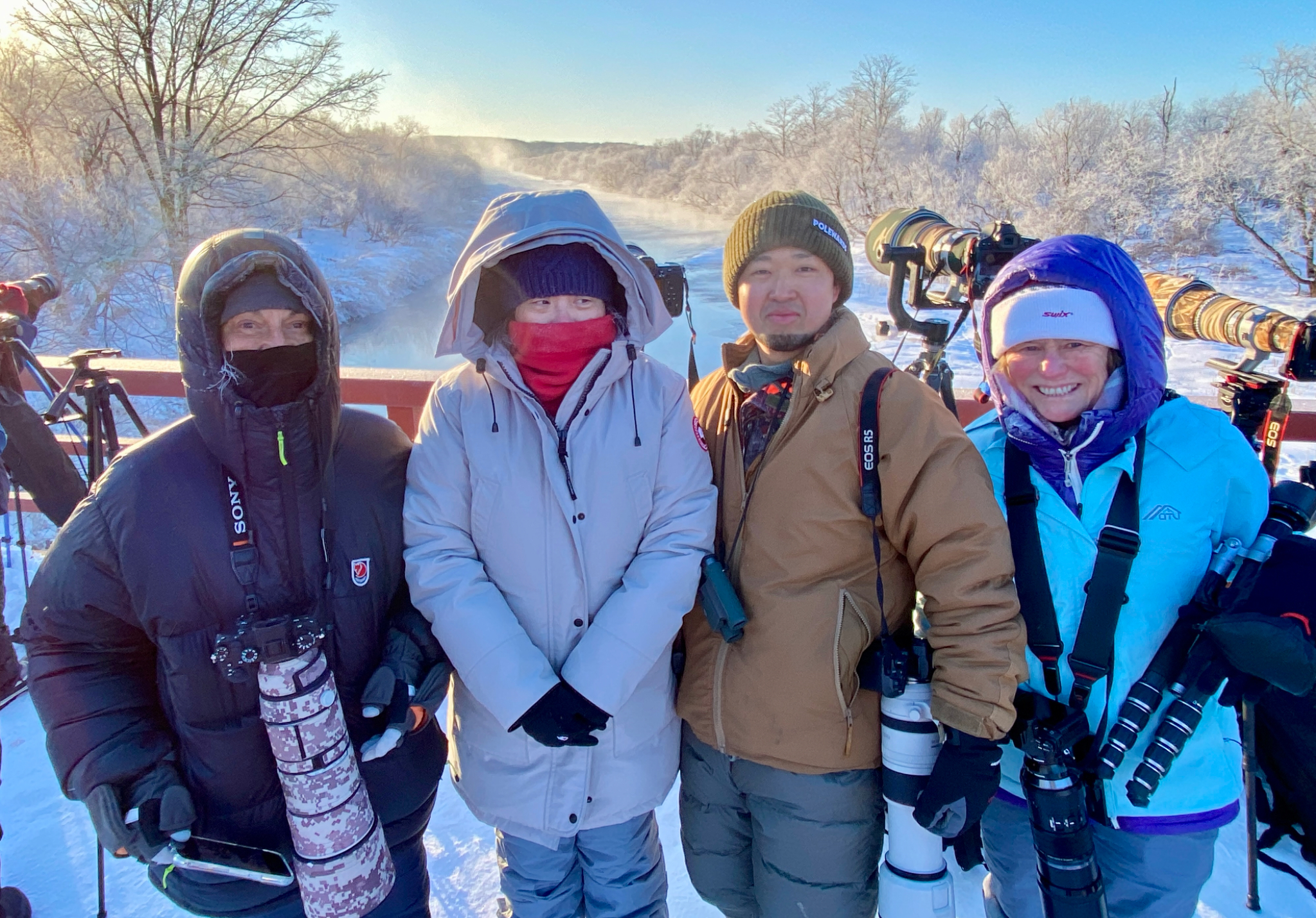 Crane photographers on a cold day